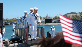 Sailors disembark the Albuquerque